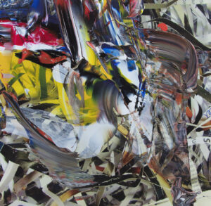 No. 1 Shred 2019 Series acrylic/mixed media on aluminium, 40 x 40 cm